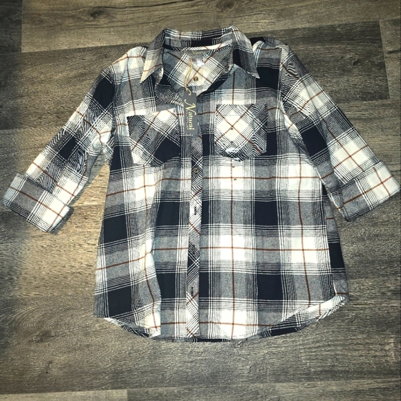 NWT Natural Reflections brand 3/4sleeve flannel top size medium - Picture 1 of 5